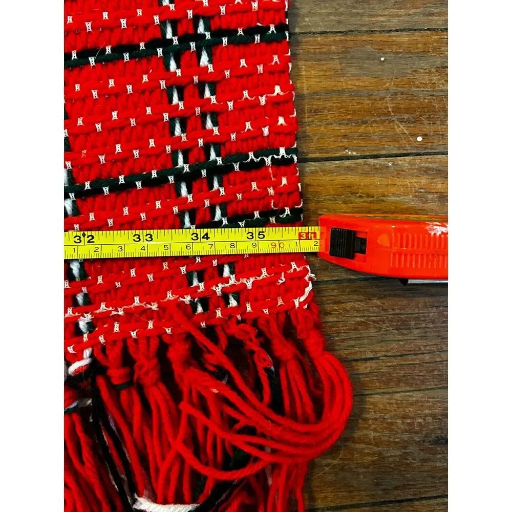Vintage Handmade Red/White/Black Afghan Throw‎ Blanket Crochet 36